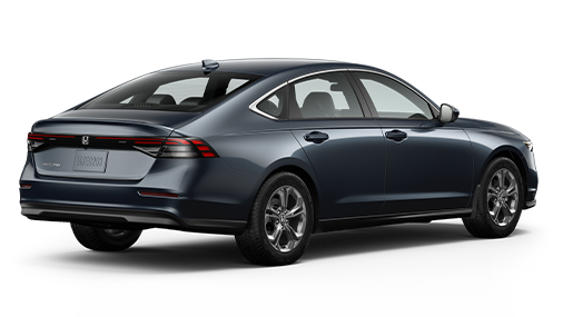 Vue ¾ arrière côté conducteur du modèle Accord Sport Hybride 2023 en gris météorite métallisé