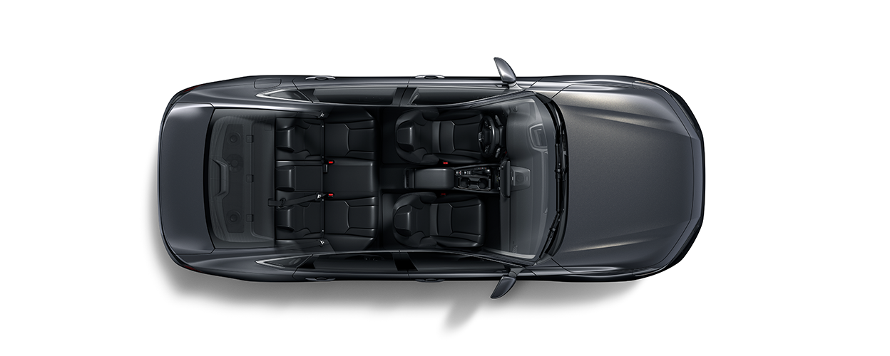 Bird’s eye view of grey Accord on white space with no roof, showcasing its seating.