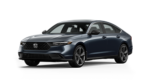 ¾ driver side front facing view of 2023 Accord Sport Hybrid model in Meteoroid Grey Metallic colour