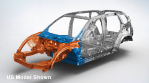 3/4 front view of Civic Sedan body structure on white space.