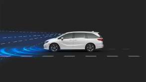 Side view of Odyssey. Blue sensor waves and lines emit from the front.