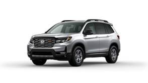 ¾ driver side front facing view of 2024 Passport Trailsport model in Lunar Silver Metallic colour