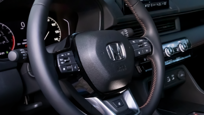 3/4 closeup of steering wheel. 