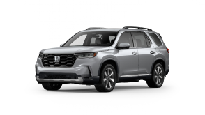 ¾ driver side front facing view of 2025 Pilot Touring model in Lunar Silver Metallic colour