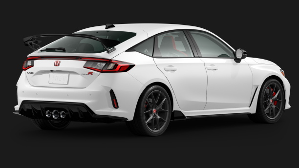 3/4 rear view of white Type R on black white space. 